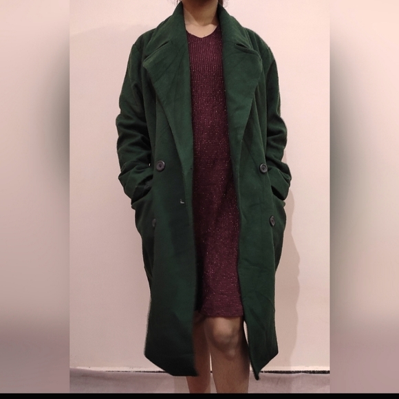 korean Jackets & Blazers - Dark green Overcoat